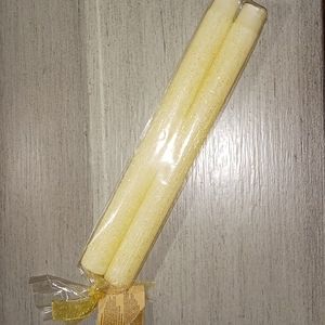 Candles ivory & gold 10" tall.  Not tapered. Hand made. Elegant dining